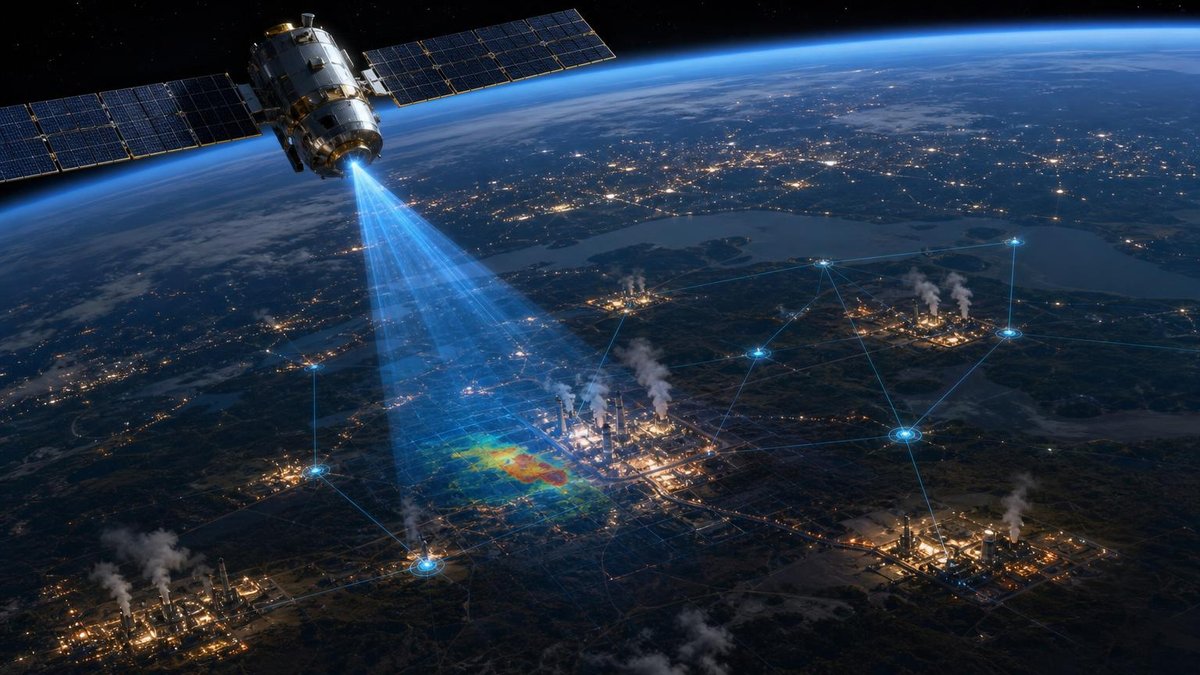 Satellite detecting methane emissions from orbit with AI-powered real-time monitoring network