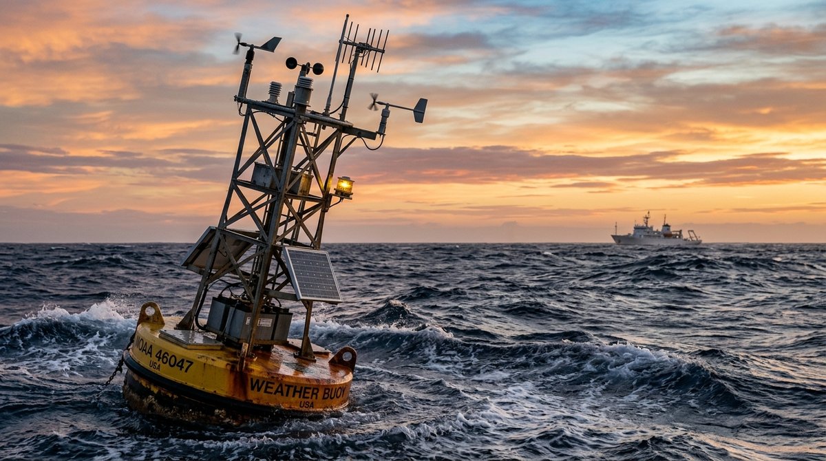 NOAA ocean buoy measuring sea surface temperatures in the Pacific during El Niño monitoring operations.